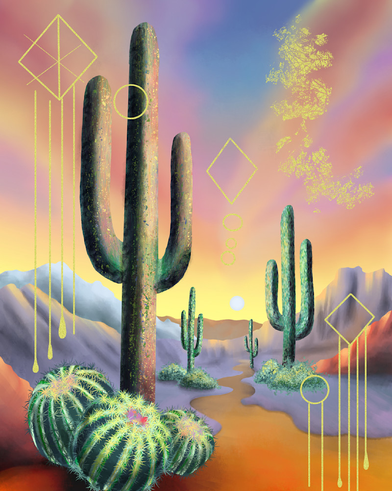 Desert Radiance: Digital Painting of a Vibrant Desert Sunset