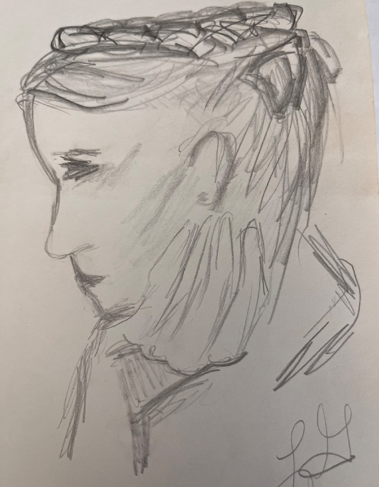 “Pensive”, pencil on paper, left