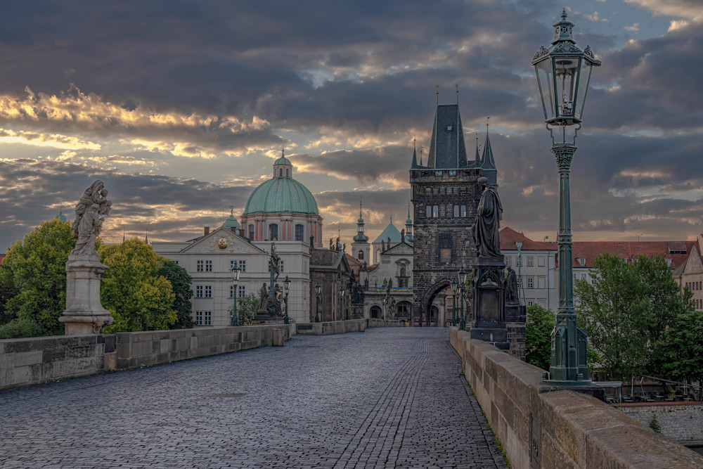 Golden Morning on Charles Bridge: A View Toward Old Town – Prague Travel Photography & Wall Art Décor