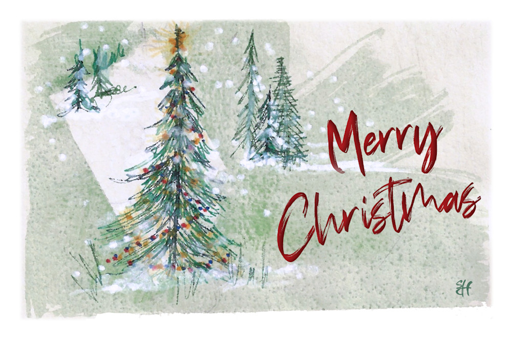 greeting cards Merry Christmas trees