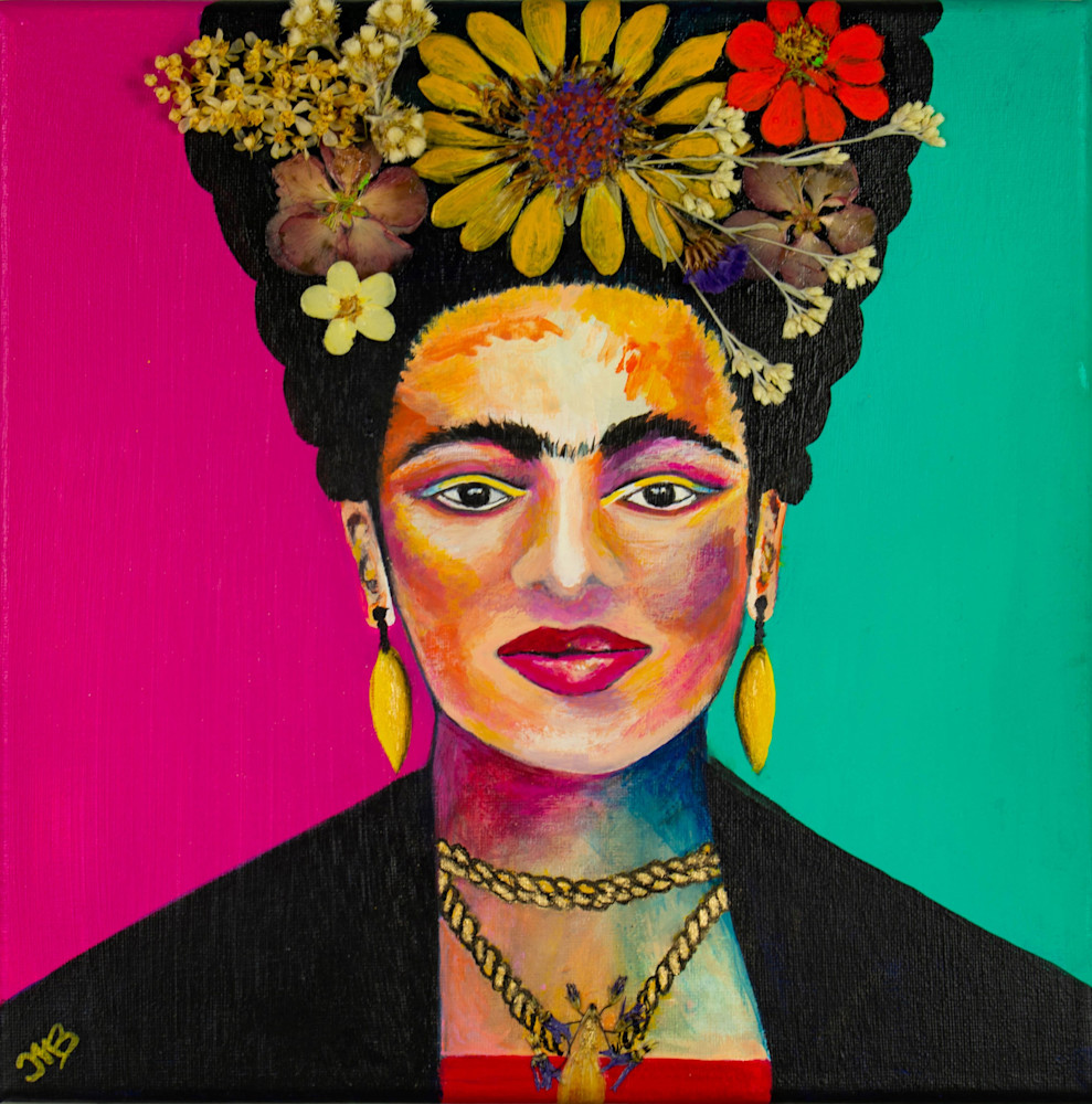 Frida Kahlo Floral - Mixed Media Portrait