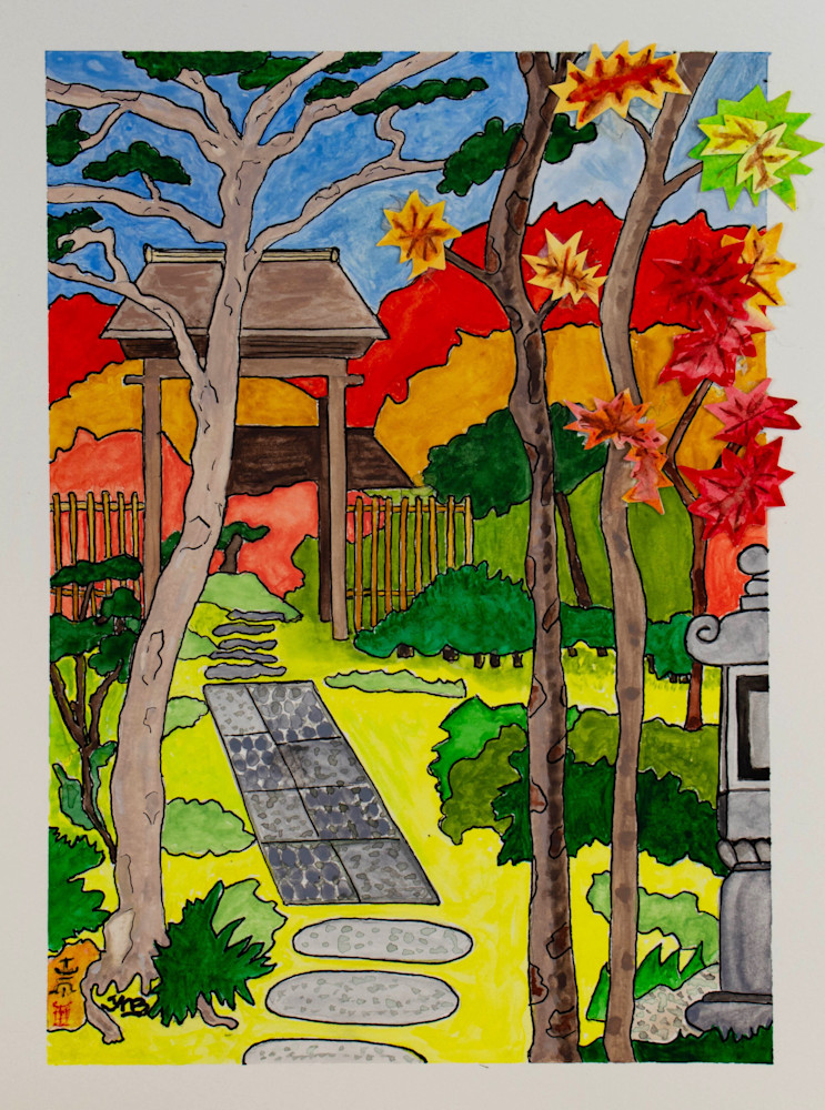 "Whispering Leaves - Autumn Landscape Illustration"