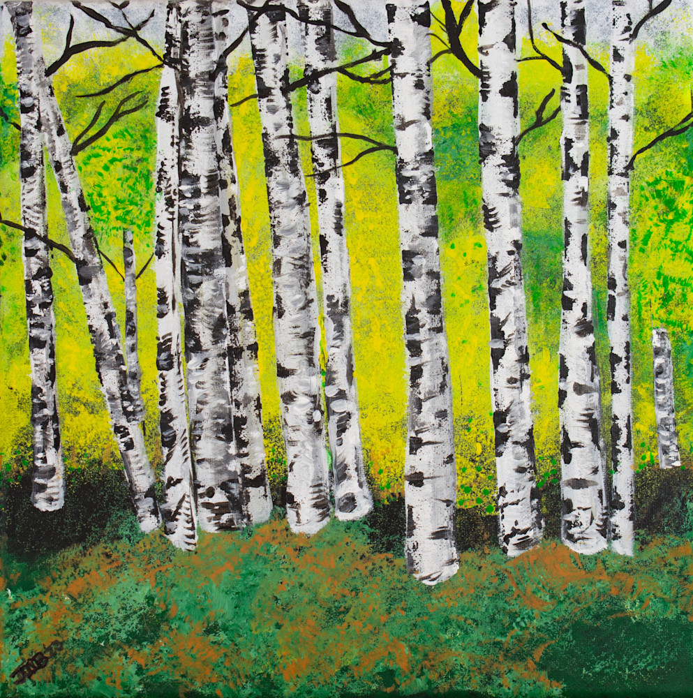 Birch Symphony - Vibrant Forest Landscape Painting