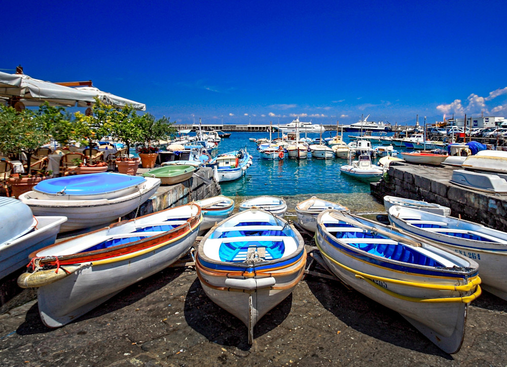 Colorful Boats of Capri – Italian Coastal Charm for Restaurant Décor