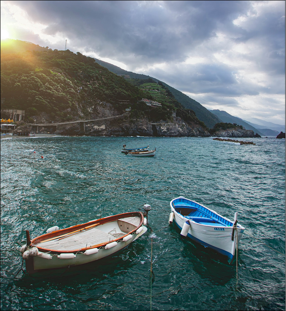 Tranquility Afloat: Morning in Cinque Terre – Italian Coastal Sunrise Wall Art