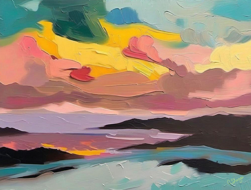 Teal Blue Sunset Art | csharp art