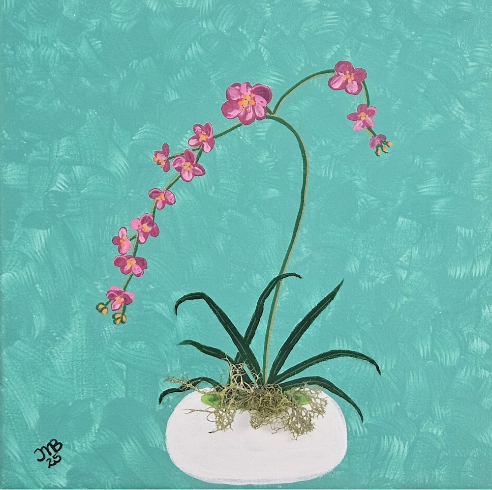 In the Heart of Green: Orchid Painting on Mint Green