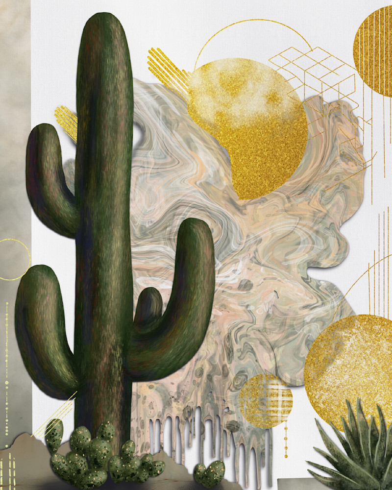 Sculpted Sands: Abstract Desert Art Featuring a Cactus