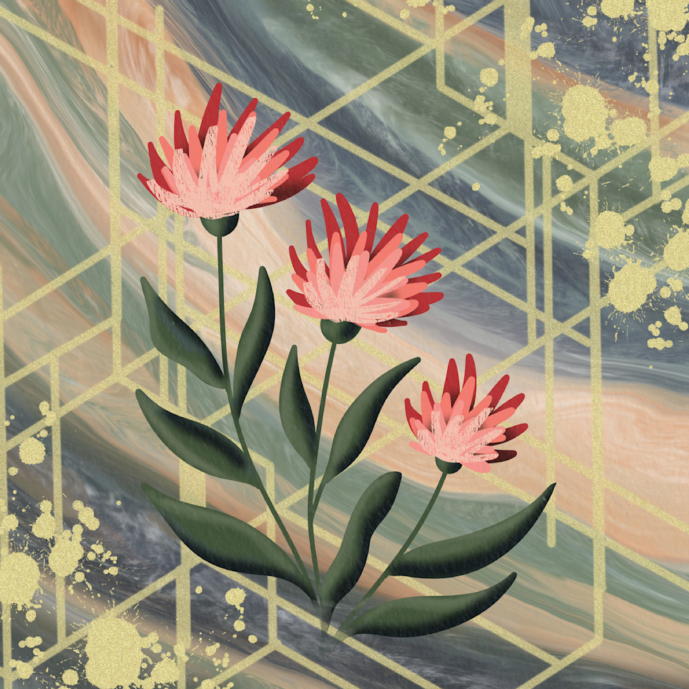 Solar Bloom - Vibrant Floral Geometric Artwork