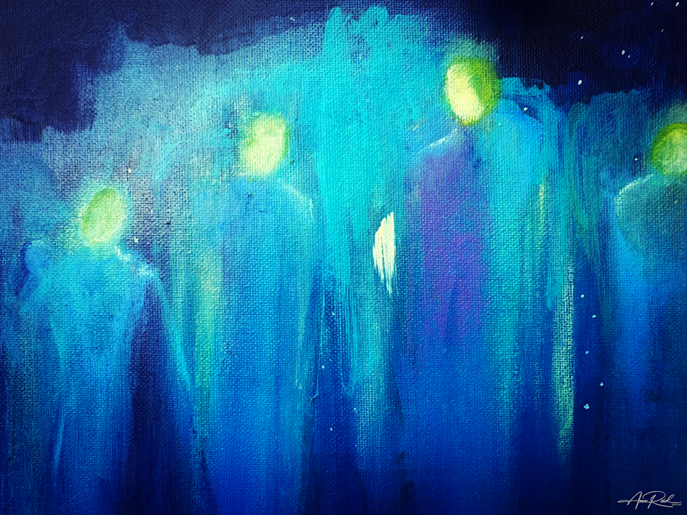 Angels 5 Print – Spiritual Abstract with Five Luminous Figures by Anne Reid Artist - Canada