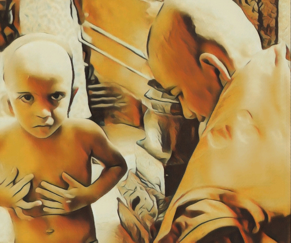 Brothers' Ritual at Varanasi - Emotional Child Portrait