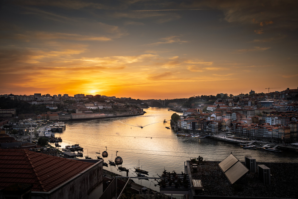 Golden Dusk Over the Douro – Porto Portugal Sunset Photography Print for Sale