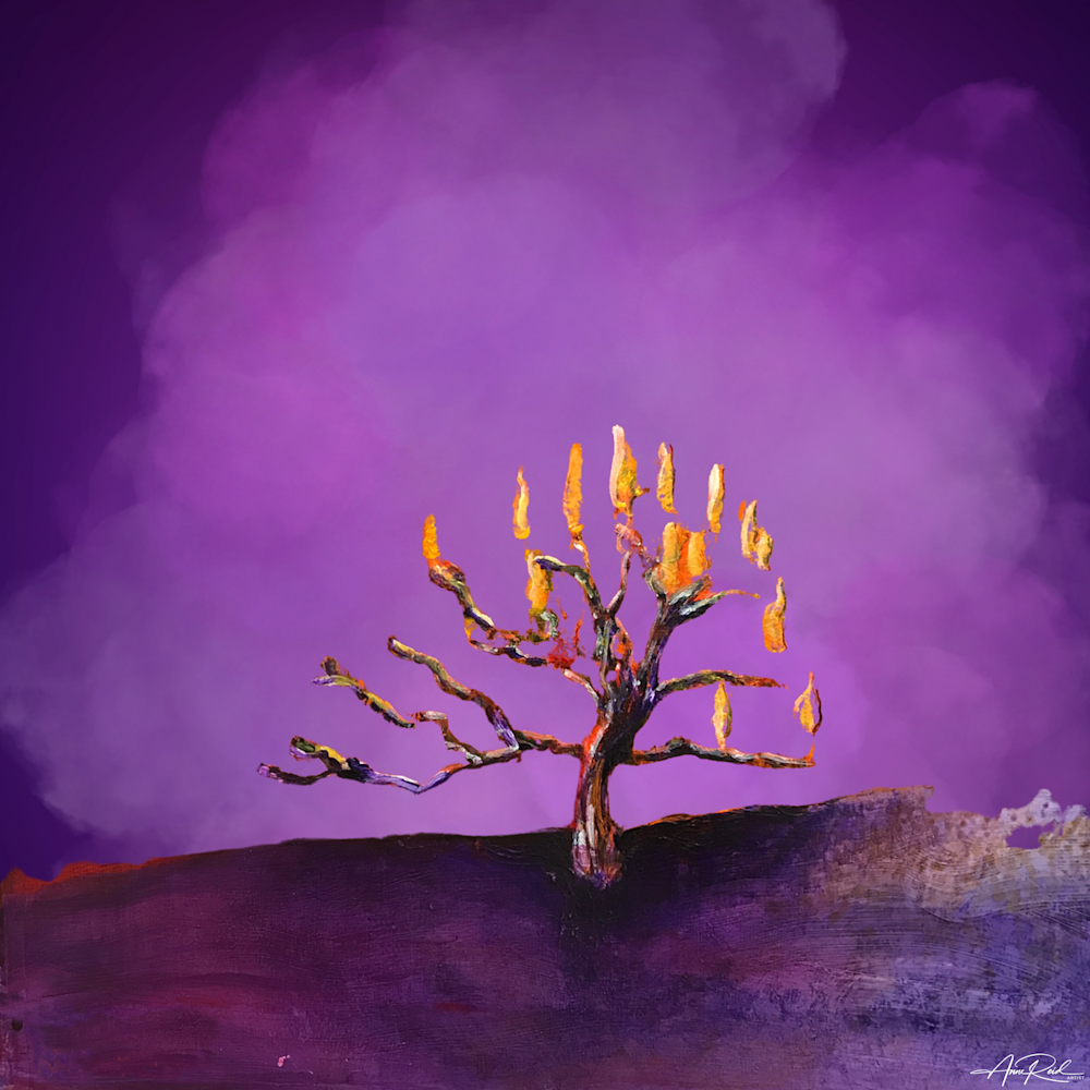 Burning Bush 5 Print by Anne Reid Artist – Purple Menorah-Inspired Abstract Expressionism - Canada