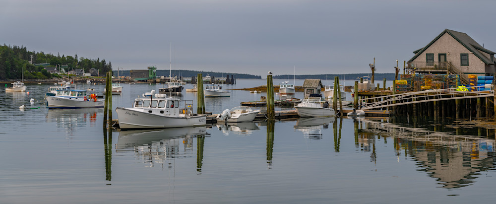  Bass Harbor Morning Panorama - Serene Coastal Photography