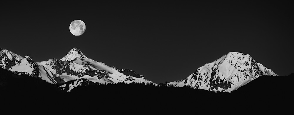 Moonset Over Capitol and Daly – Colorado Black and White Landscape Photography Print