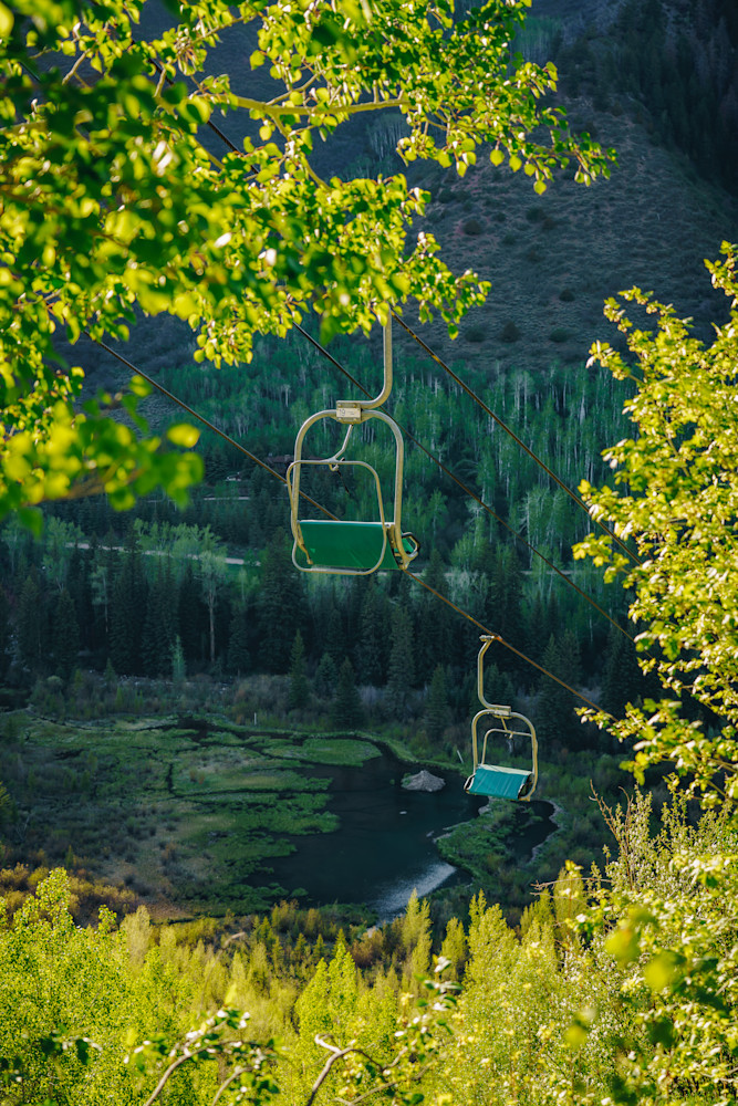Spring Lift-Off – Vintage Chairlift in Lush Aspen Grove, Snowmass Colorado Spring Lift-Off – Vintage Chairlift in Lush Aspen Grove, Snowmass Colorado