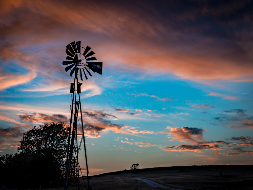 Sunset At Windmill Lbj Grasslands01835 Hdr Photography Art | JoeDuty.com