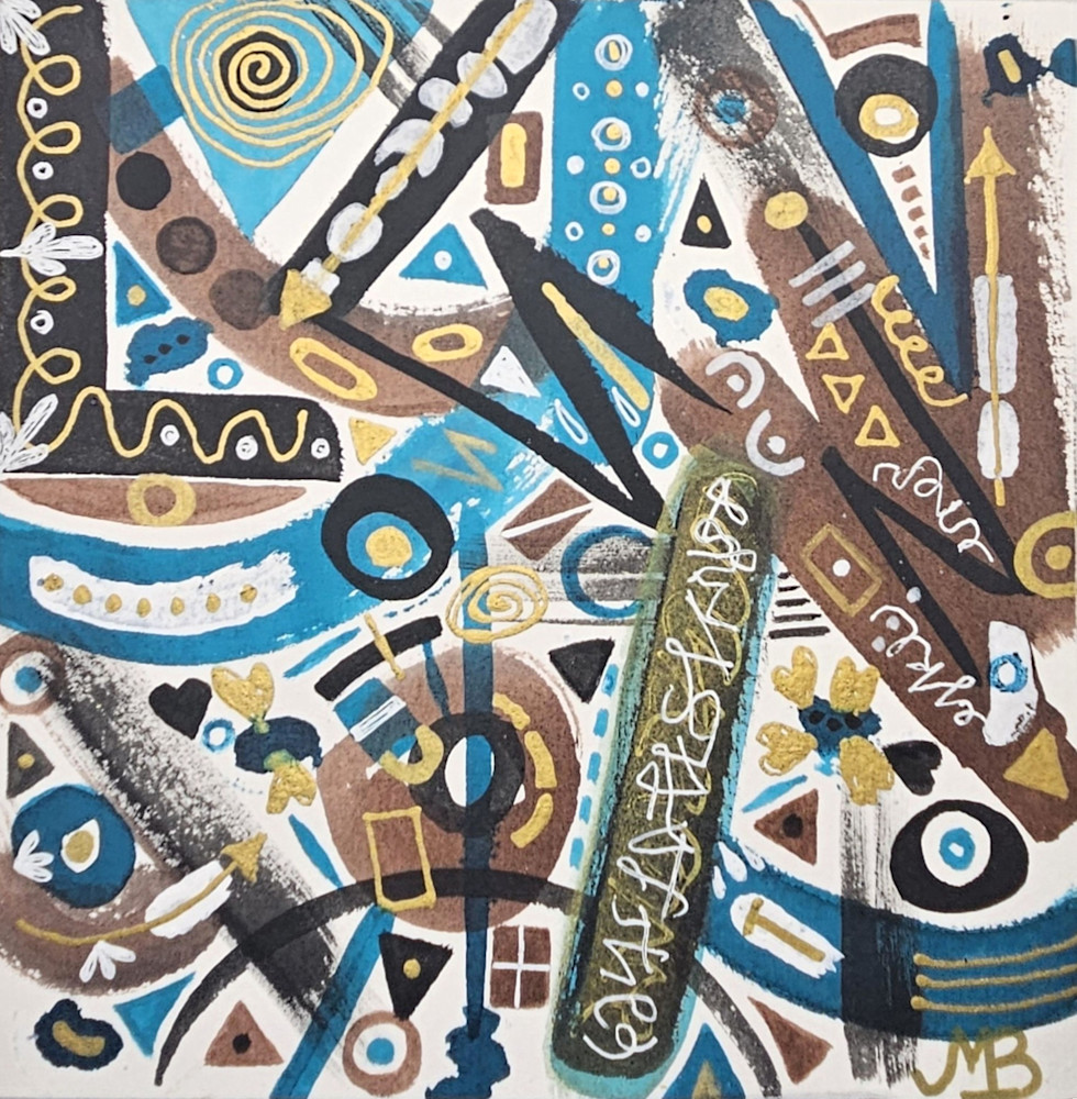 Echoes of Gold and Sky - Mixed Media Abstract Artwork