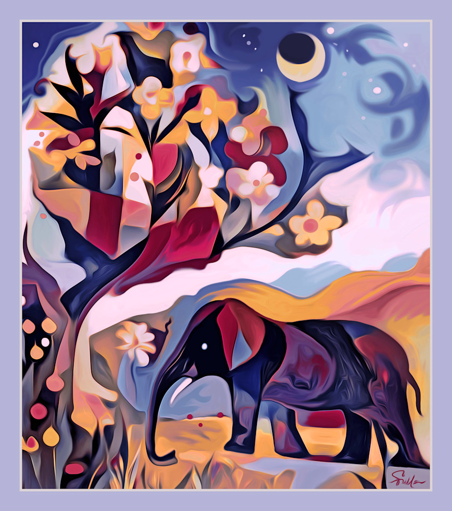 Flowered Bush With Elephant Art | Art of Van Evan Fuller