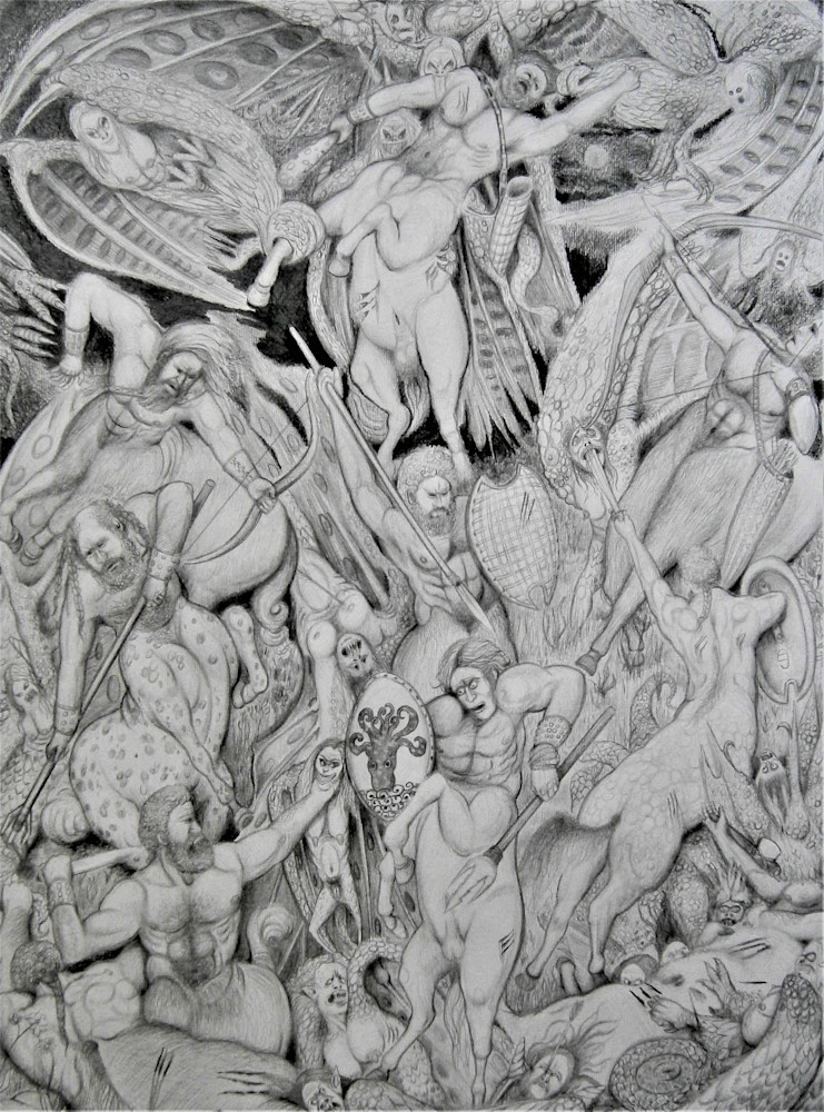 Centaurs Overwhelmed By Voracious Harpies Art | Fine Art by Balkishan Jhumat