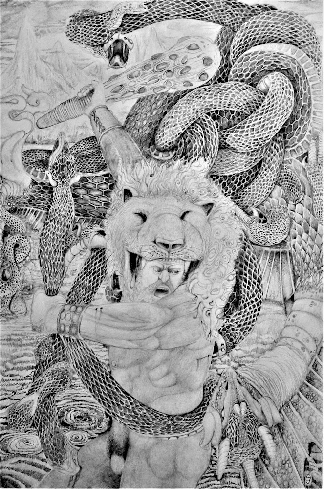 Heracles Defeats The Nine Headed Hydra Art | Fine Art by Balkishan Jhumat
