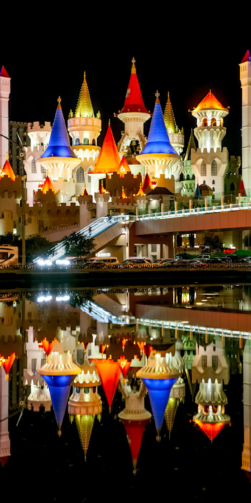 Castle Reflections: Vibrant Nighttime Landscape Photography