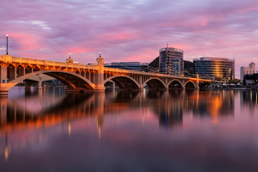 Bridge to Tempe - Serene Sunset Cityscape Photography