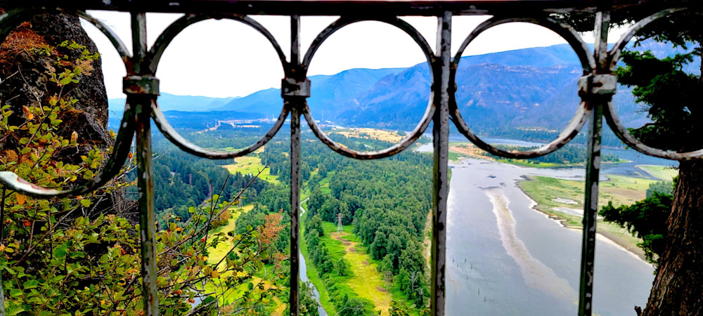 Looking Through Rod Iron Fence Beacon Rock Photography Art | InYourBackyard