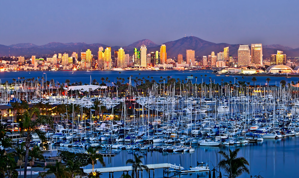 San Diego, California, downtown at dusk
