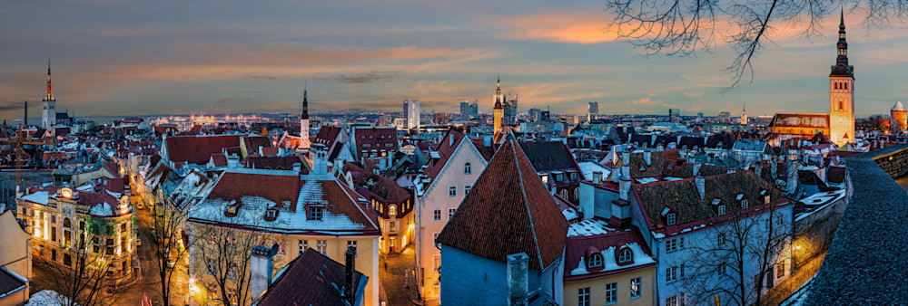 Tallinn, Estonia, Old Town Skyline at Dusk