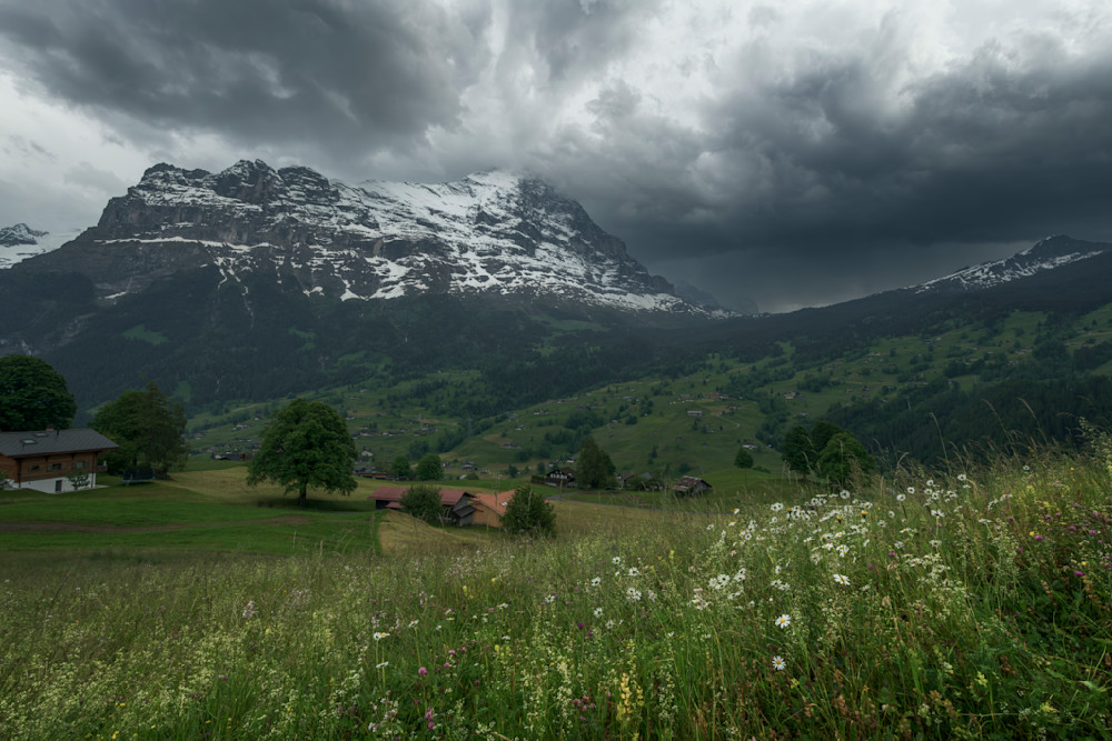 Grindelwald Valley and Eiger-Rainy Swiss Alps Beauty