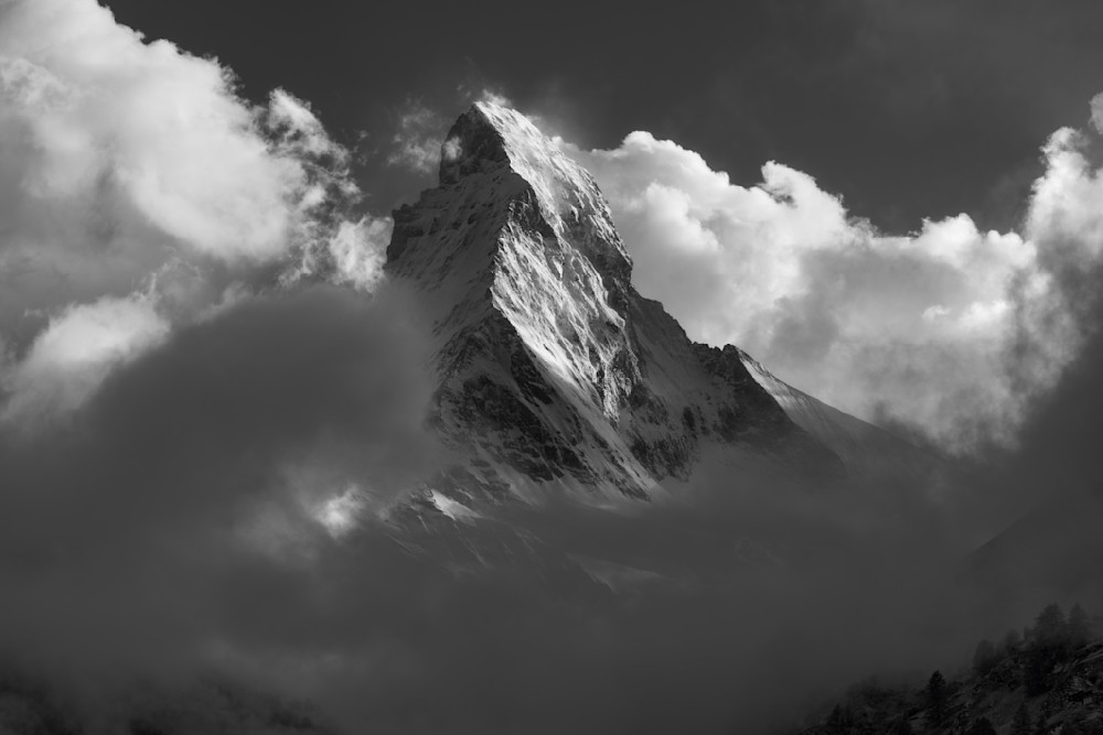 Matterhorn in Clouds-Majestic Black and White, Swiss Alps