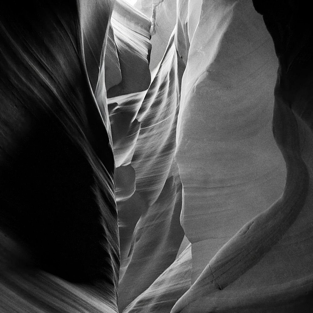 Abstract Antelope Canyon Black & White Print — Sculpted Curves and Light
