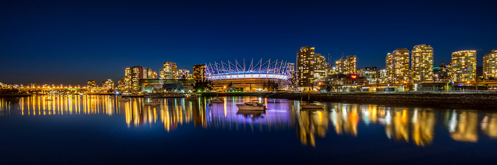 Night Skyline of Vancouver Waterfront from accross False Creek inlet