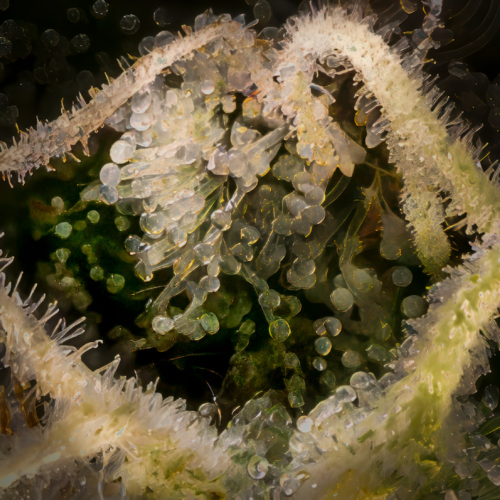 Intricate close-up of an organic structure resembling a heart with translucent elements and vibrant green background