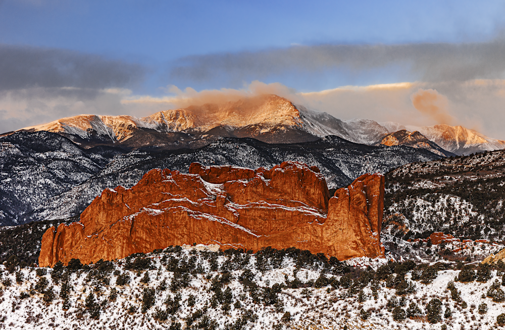 Pikes Peak and The Garden of the Gods Sunrise Veiled - Colorado Landscape Photography