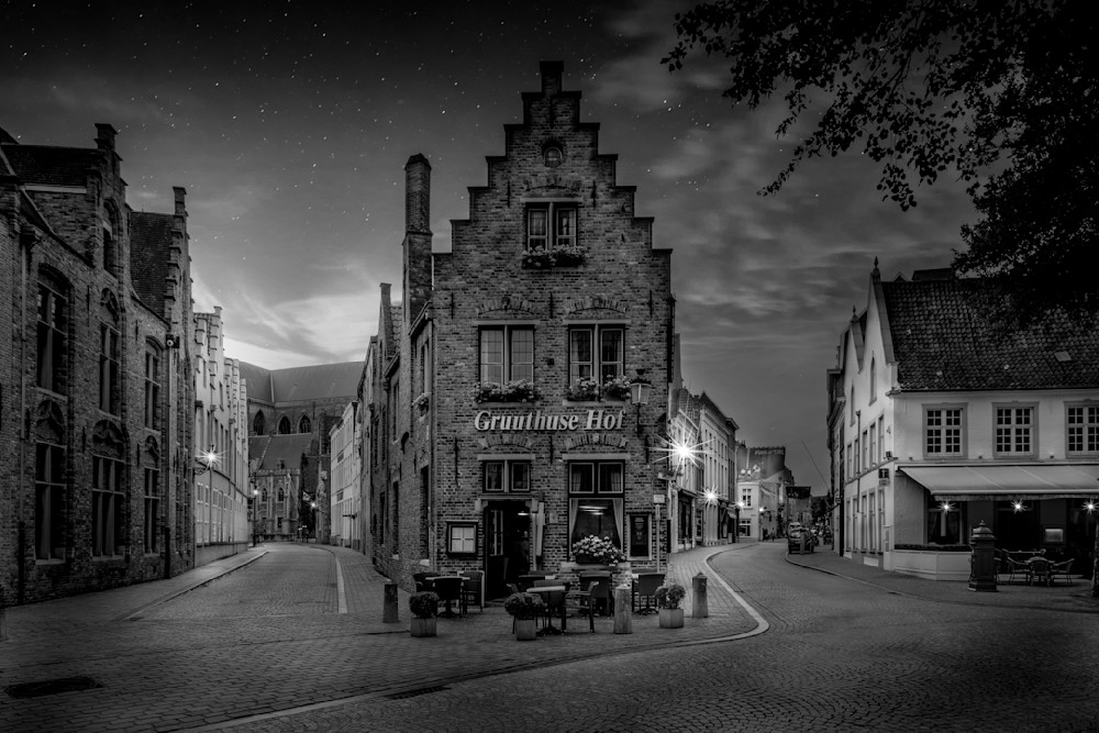 Historic Gruuthuse Hof Restaurant in the heart of Bruges Belgium in BW