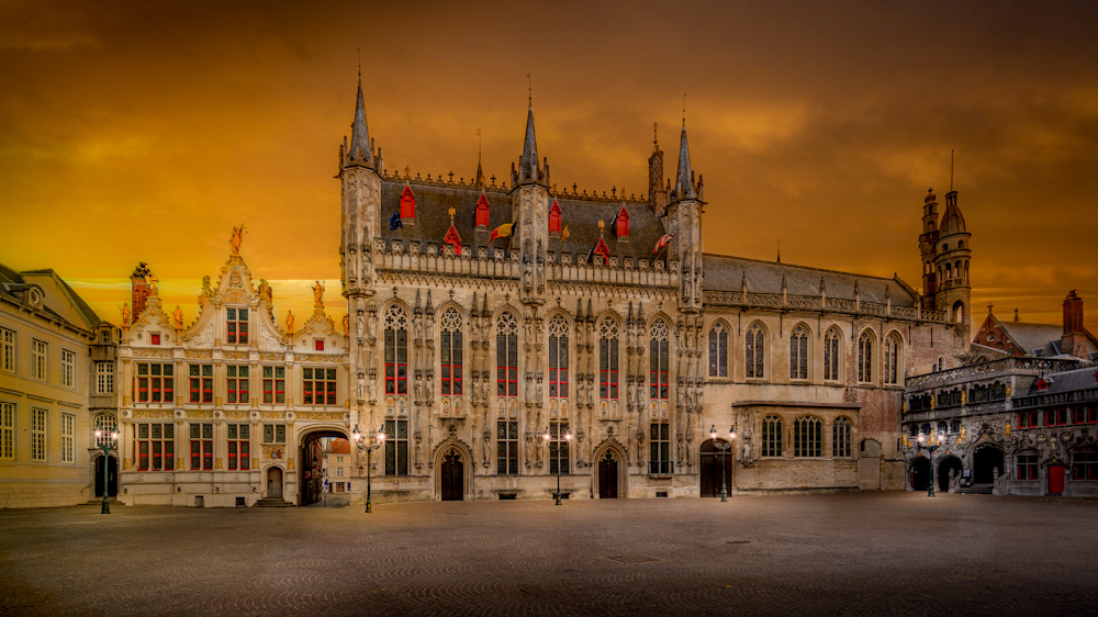 Majestic City Hall on Historic Burg Square in Bruges, Belgium
