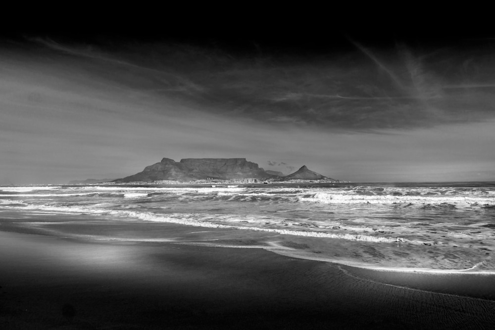 Table Bay and Table Mountain, South Africa in BW