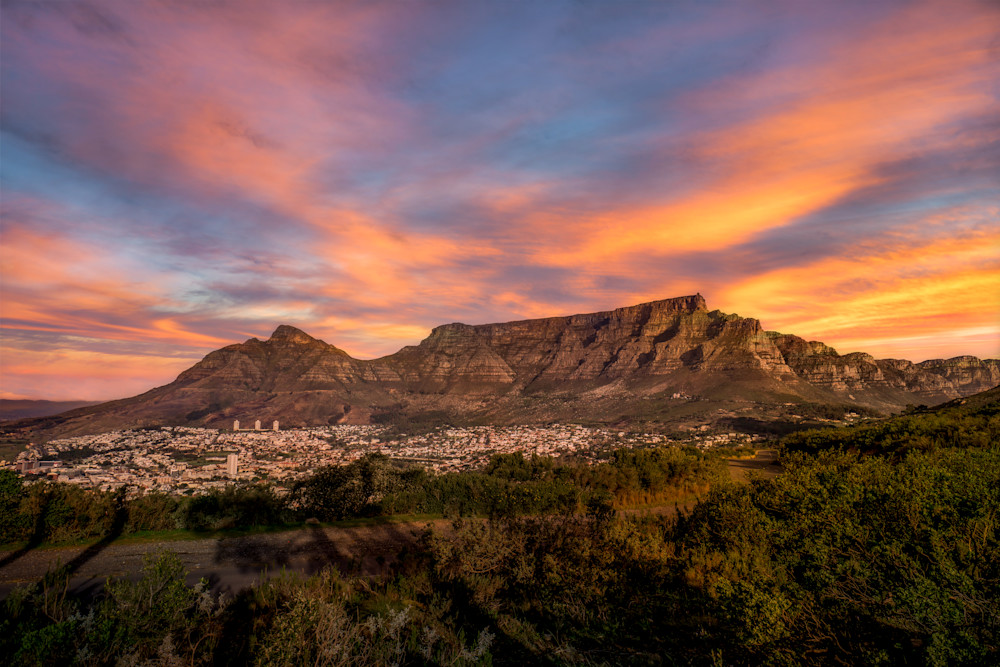 Sunset over Table Mountain and Cape Town, South Africa