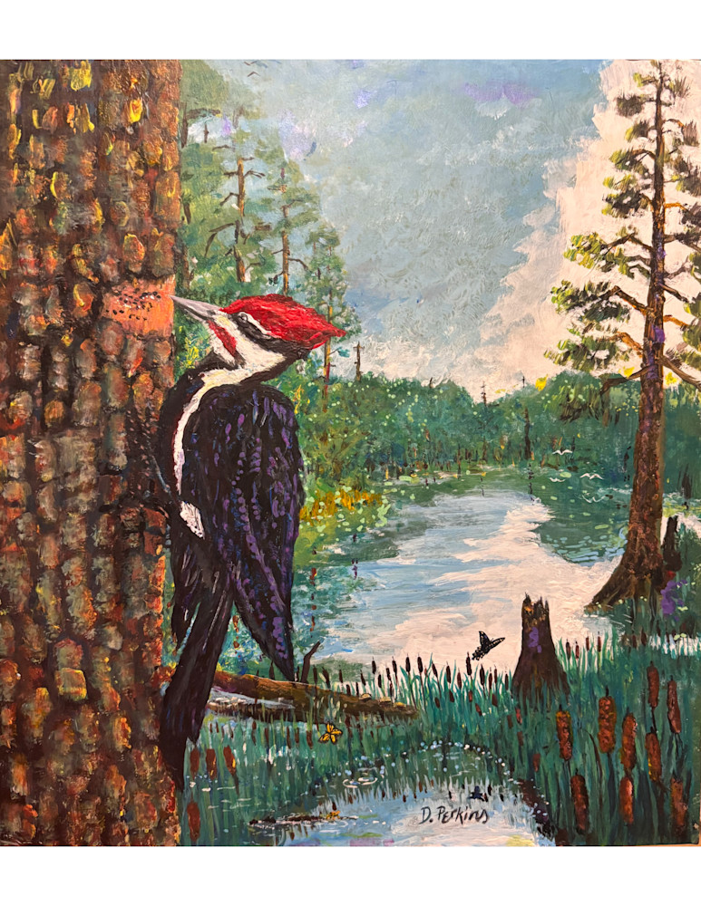 Red Headed Woodpecker N Alligator Art | Rabbit Road Art Studio