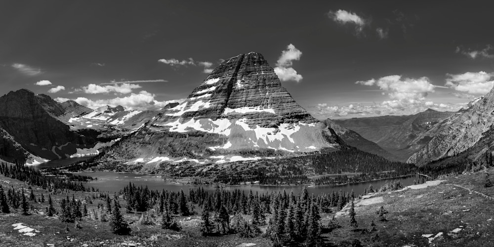 Hidden Lake and Bearhat Mountain in Glacier National Park Montana in BW