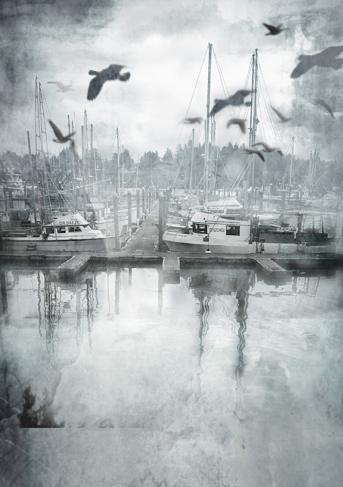 Tranquil Harbor Photography – “In the Silence, They Wait” by Janie Lynn | Misty Boats Fine Art Print
