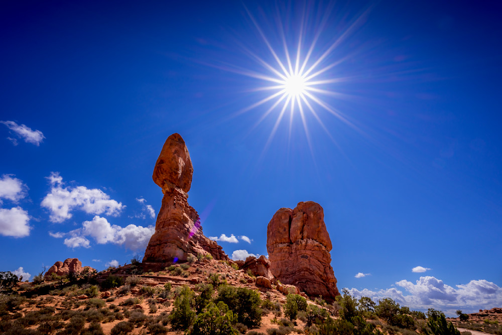 Sunrays over Balanced Rock in Arches National Park