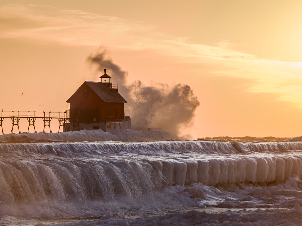Icy Splash - Winter Waves at Grand Haven, Michigan