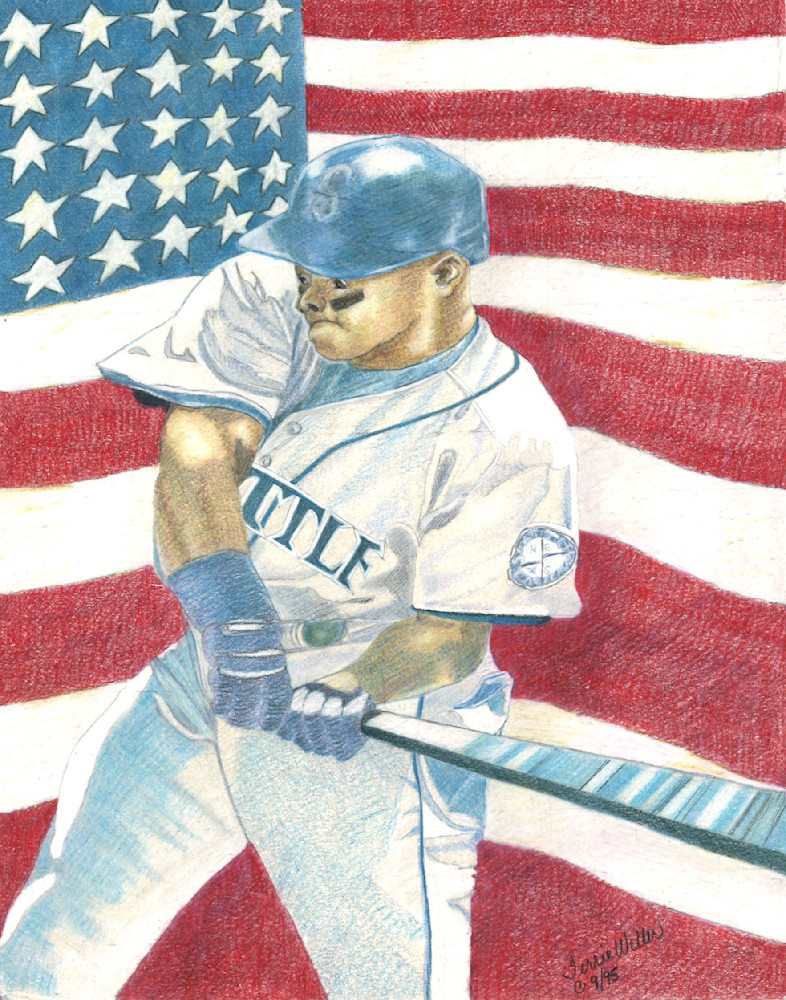 Colored Pencil Of A Seattle Baseball Marinar Art | Fine Art by Terrie D