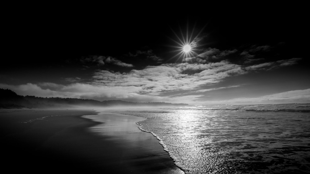Sun Setting over Coose Bay Oregon in BW