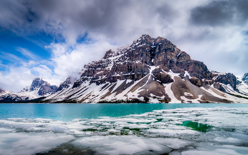 Ice Floating in the Spring in Bow Lake in the Canadian Rockies