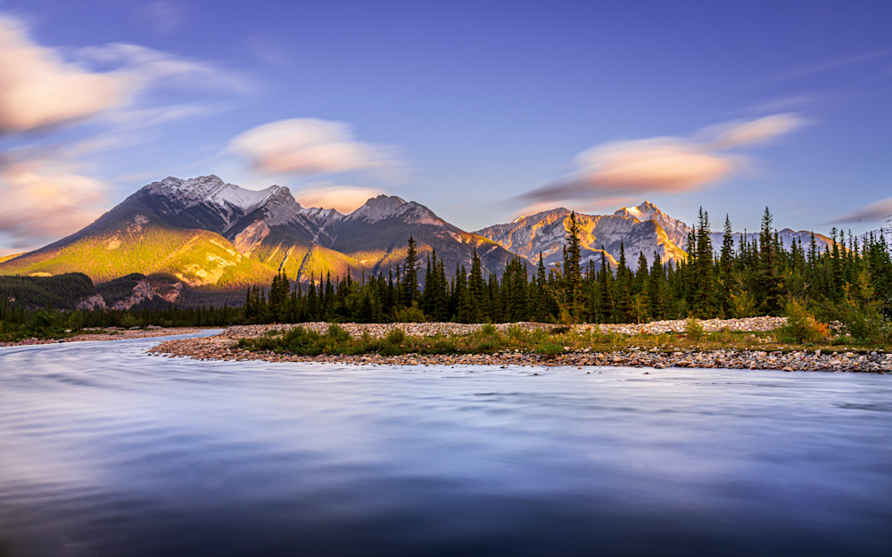 Athabasca River and Rocky Mountains in Jasper National Park