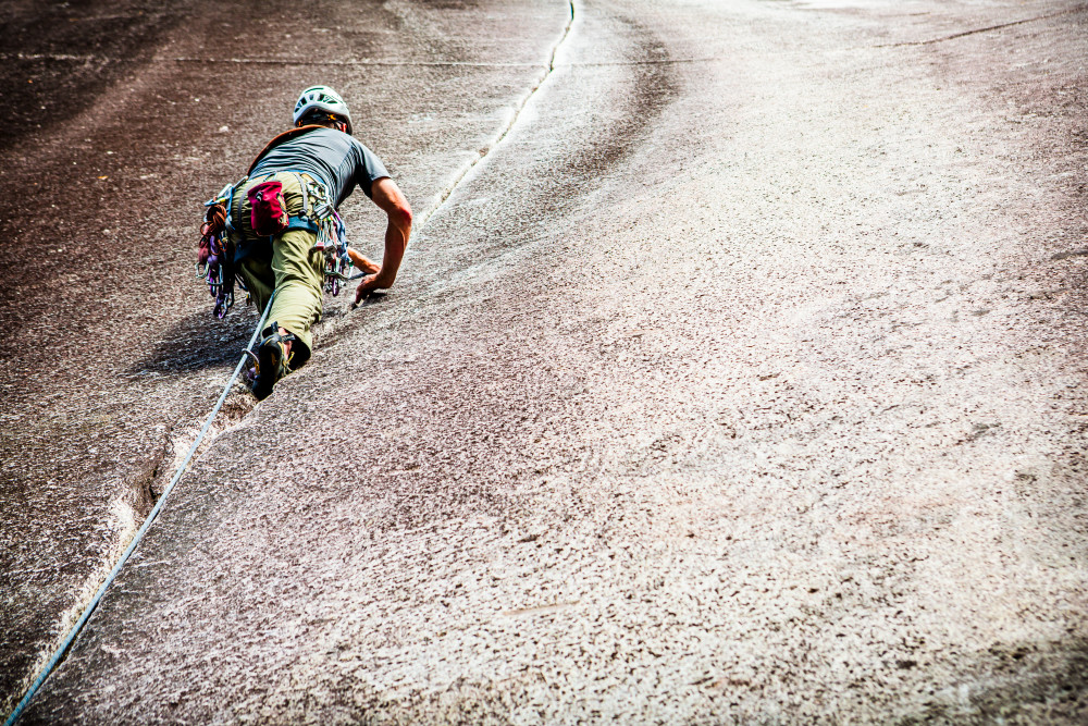 Dave Foerstel (@therunner_daf) climbing Klahanie Crack (5.7), Shannon Falls Provincial Park, Squamish BC, Canada.